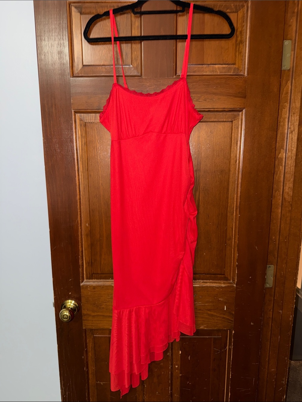 Wild Fable Red Asymmetric Slip Dress with Ruffle Hem sz medium